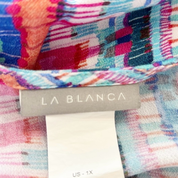 LA BLANCA Women’s Plus Multicolor Stripe GLOBAL JIVE Swim Cover V-Neck Sz 1X - Picture 6 of 9